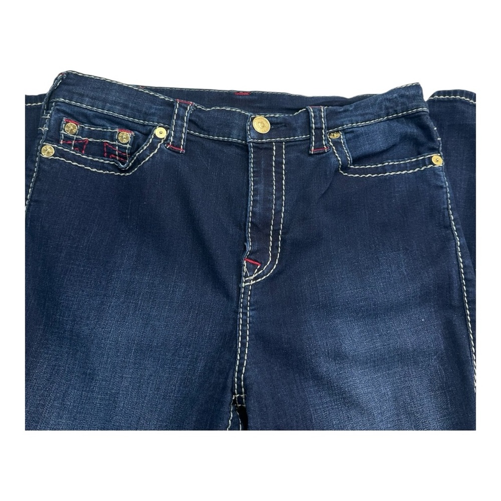 True Religion Halle High Rise Super Skinny Jeans Dark Wash Red Stitching W34 - Picture 3 of 16